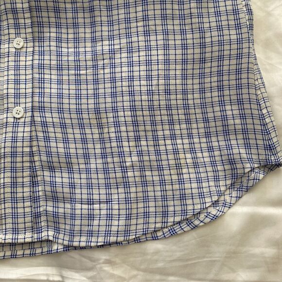 🧡 Equipment Silk Button Down Top in Blue and White with Blue Floral Collar - Picture 7 of 8